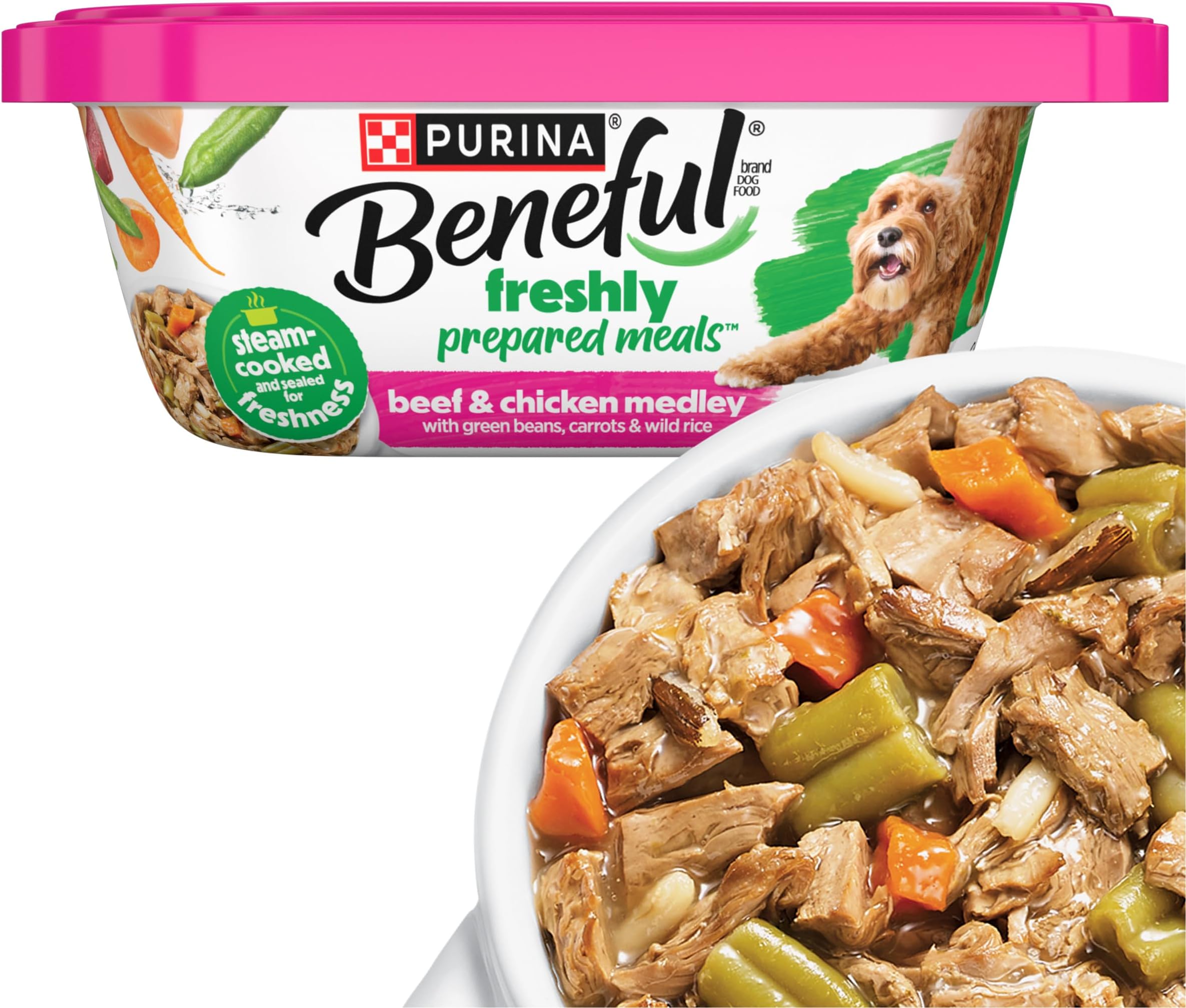 Purina Beneful Dog Food Freshly Prepared Meals Beef and Chicken Medley with Green Beans, Carrots and Wild Rice - (Pack of 8) 10 oz. Tubs