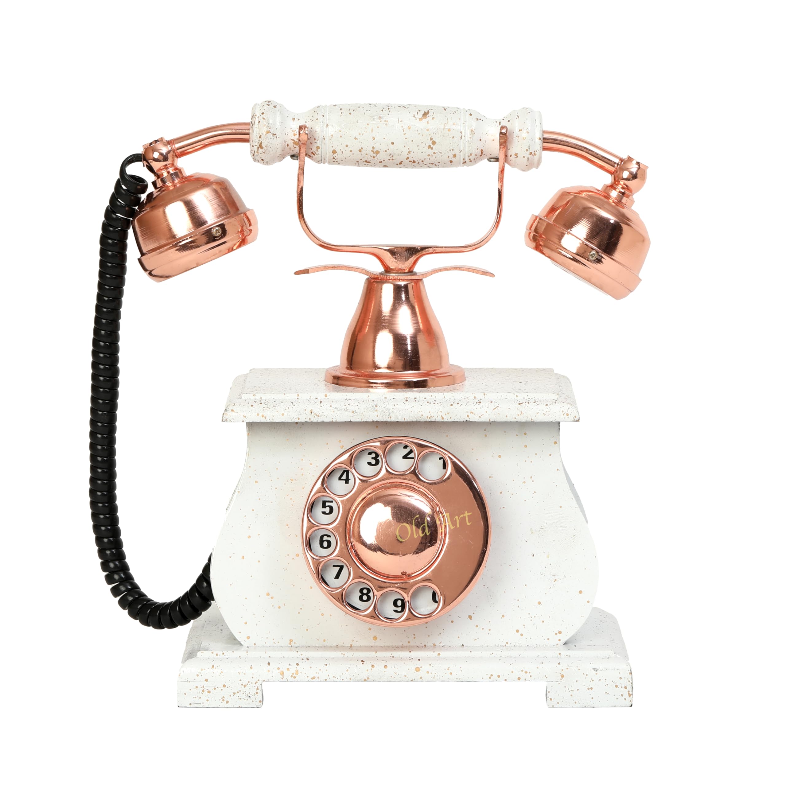 Decor Antique Classic Telephone White Wooden Carving Works Vintage Brass and Wooden (Non Working) Telephone Decor Gift.,-image-44