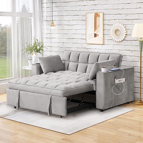 FULife Sofá cama extraíble, futón convertible 4 en 1, tumbona tapizado de terciopelo, sofá de 2 asientos, sofá cama para invitados para sala,