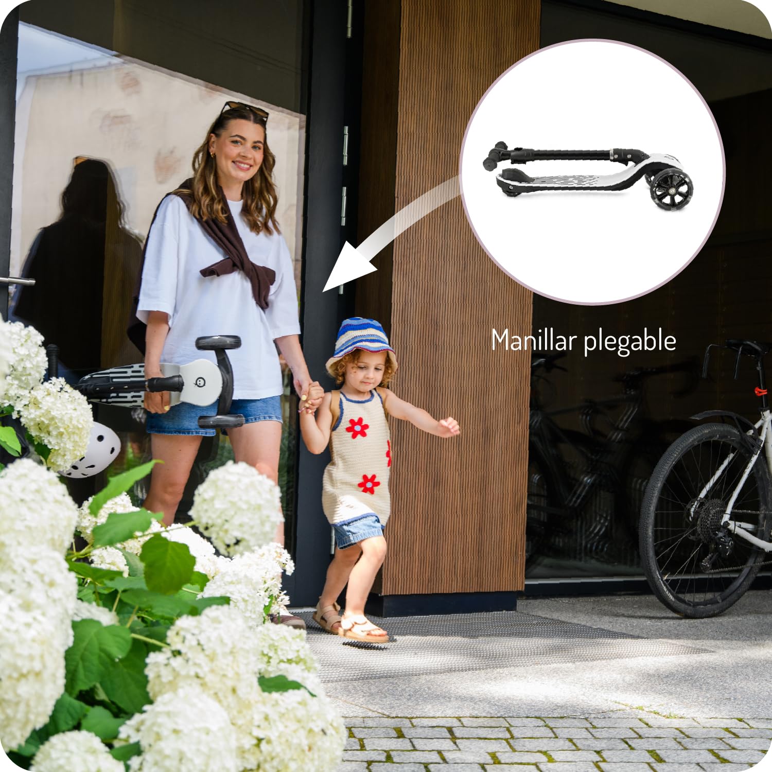 Patinete Infantil 3 Ruedas MoMi San 2 en 1, Manillar Ajustable (60/66/72 cm), Plegable, Ruedas LED con rodamientos ABEC-7, Freno de pie, Ligero (2,7 kg)