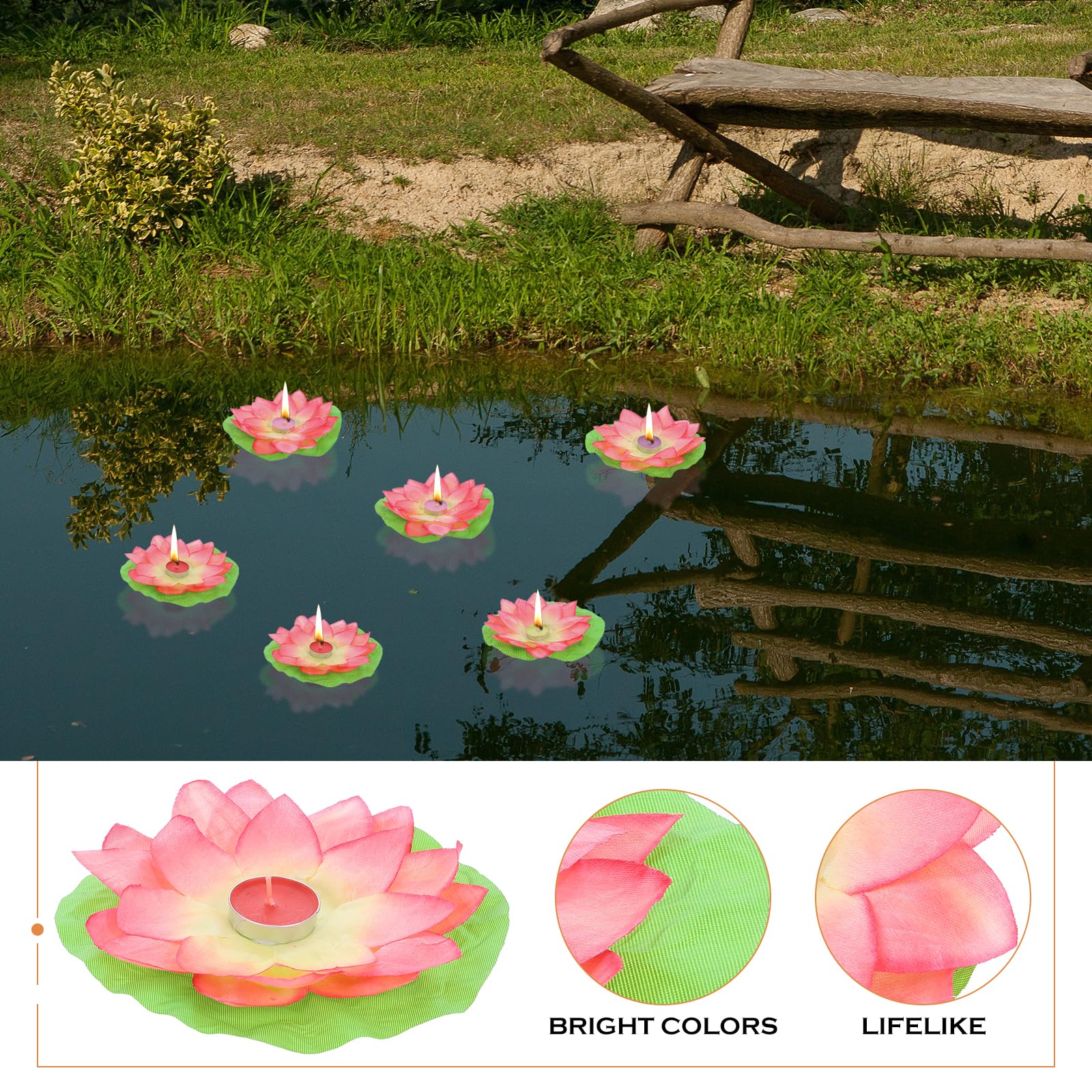 15 pièces Flottant lumière nénuphar Bougie Flottante lanternes Piscine étang réservoir Fleur Lampe de Nuit Bougies flottantes décoratives lumières for Festival de prière (Couleur aléatoire)