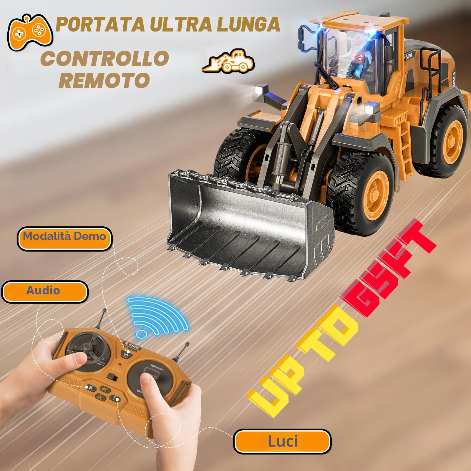 maysida Escavatore giocattolo con telecomando, bulldozer con luci e suoni per bambini dai 3 ai 12 anni, escavatore RC da 2,4 GHz con pala in metallo, veicolo da costruzione, regalo di compleanno