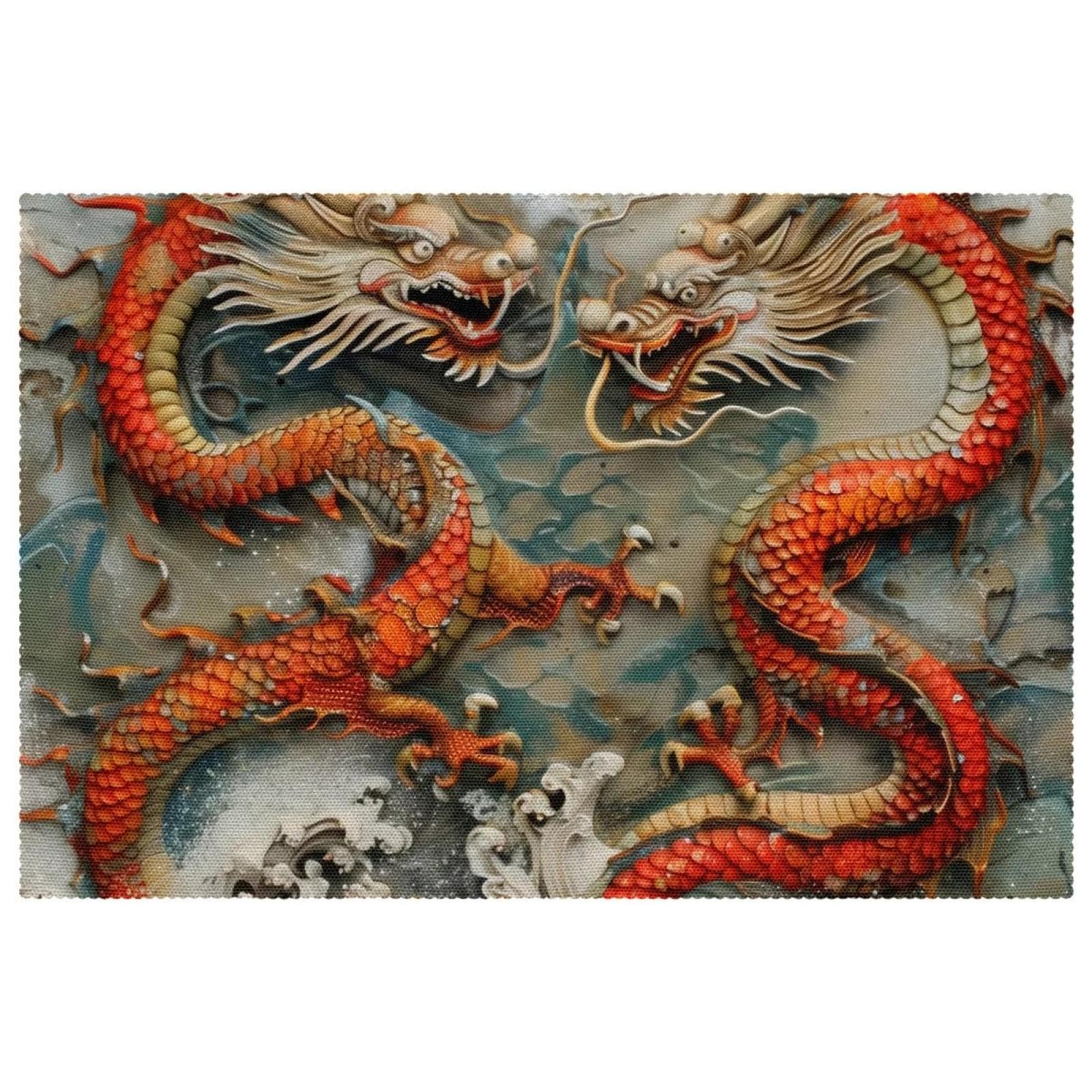 Sets de table antidérapants et résistants à la chaleur lot de 6 Two Ancient Dragons