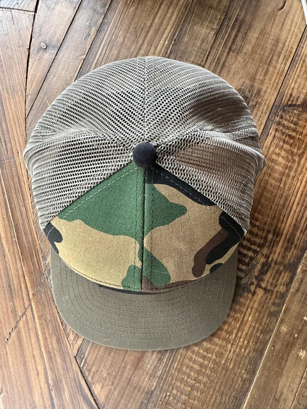Laguna Beach Labradors Camo Flat Brim Trucker Hat, Mesh Snapback Baseball Cap with Custom Leather Patch, Military Green, Black, Tan, One Size. Labrador Retriever Lover - Image 4