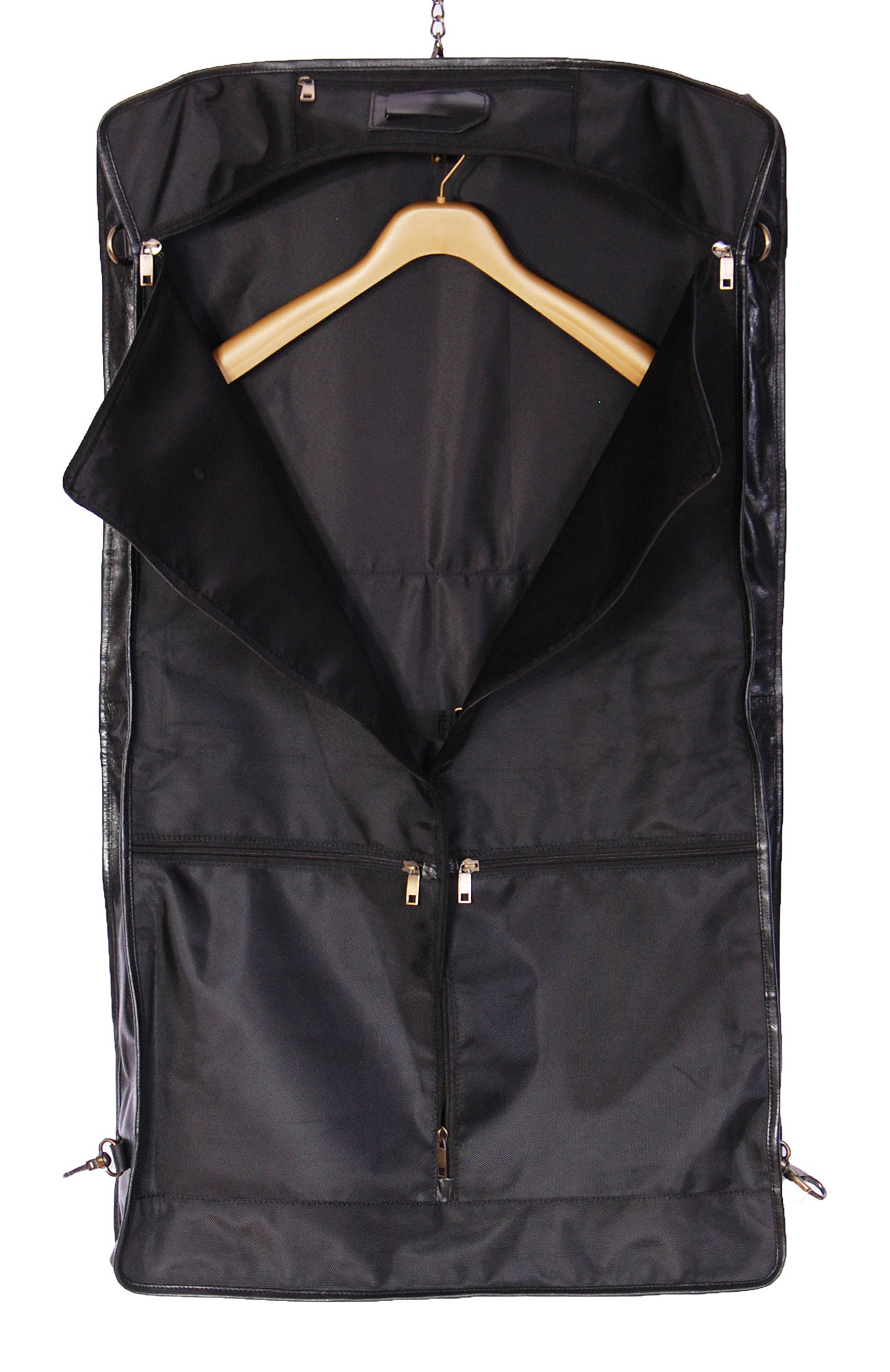 Bolsa de viaje de piel auténtica para llevar vestidos o para el fin de semana, color negro, Black, L, Clásico