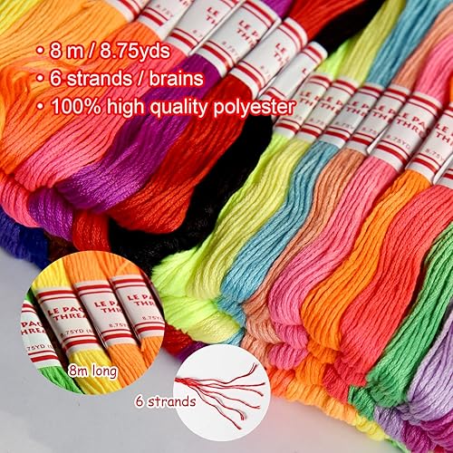 Miniatura 10 de LE PAON Hilo de bordado, 240 madejas, 100% algodón egipcio de fibra larga, hilos de punto de cruz, pulseras de la amistad, hilo dental mercerizado