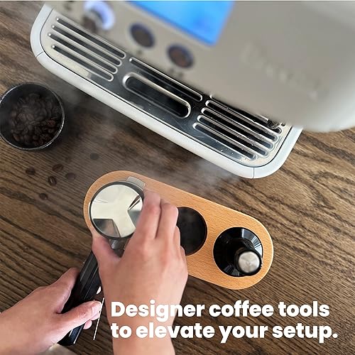 Miniatura 5 de Estación de soporte de manipulación de madera 3 agujeros para manipuladores de café y portafiltro con parte inferior antideslizante tostado ligero