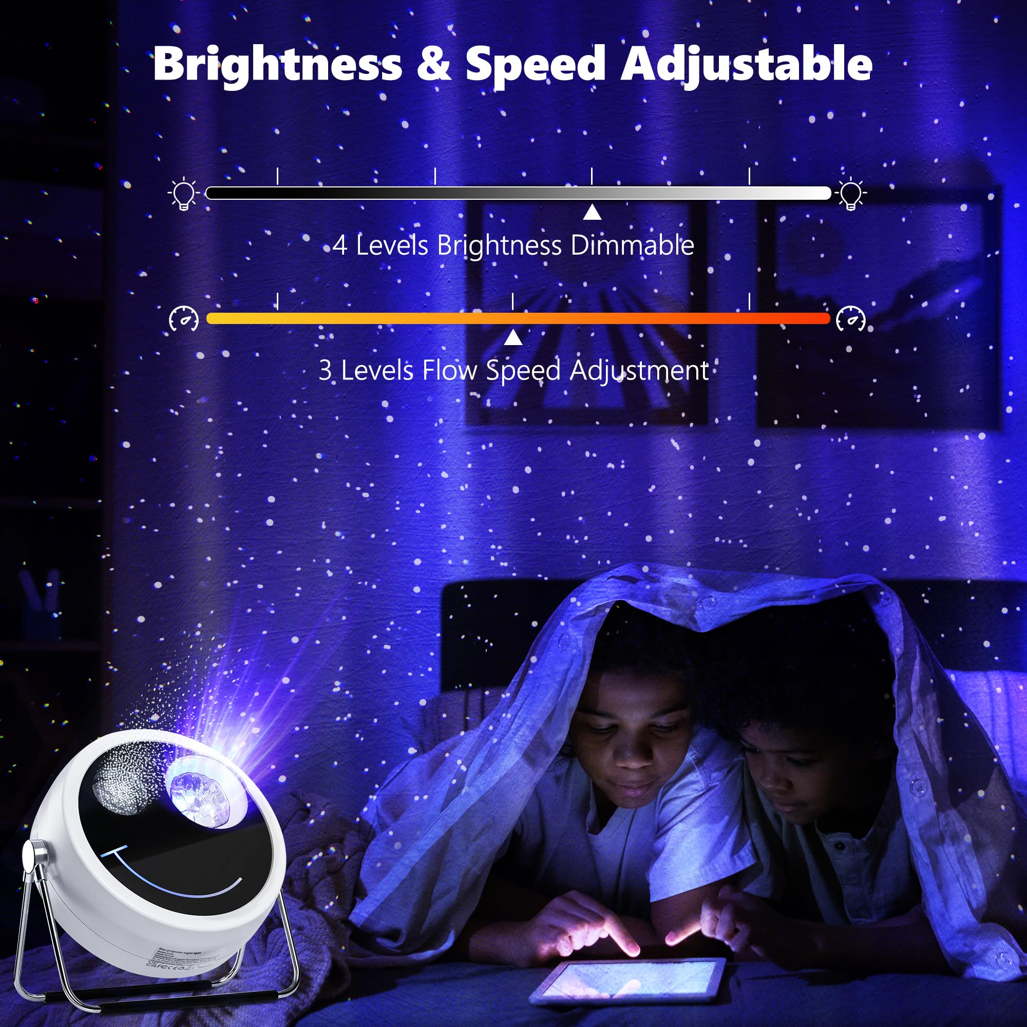Brizled Star Proyector Galaxy Light, USB C White Starry Projector Funciona con fuente de alimentación PD, altavoz Bluetooth y luz de proyector Aurora de ruido blanco, proyector de galaxia LED para