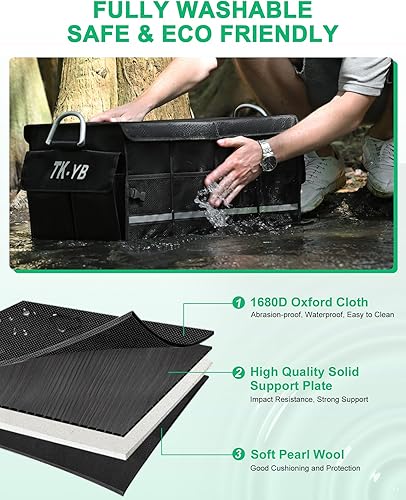 Miniatura 2 de Organizador de maletero para SUV, organizador de automóvil con bolsa enfriadora extraíble, multicompartimento plegable, impermeable, resistente,