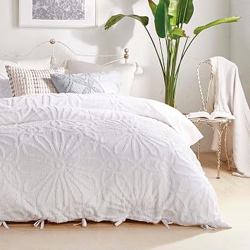 Peri Home Chenille Medallion Cotton Duvet Cover & Sham Set King White 3-Pc