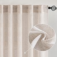 MIULEE Natural White Linen Curtains 84 Inch - Soft Thick Textured Semi-Sheer Drapes, 2 Panels Rod Pocket Back Tab Farmhouse Bedroom Living Room