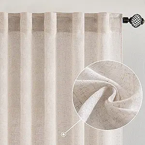 MIULEE Natural White Linen Curtains 90 Inch Length 2 Panels for Bedroom Living Room, Soft Thick Linen Textured Window Drapes Semi Sheer Light Filtering Back Tab Rod Pocket Burlap Look Decor, W37xL90