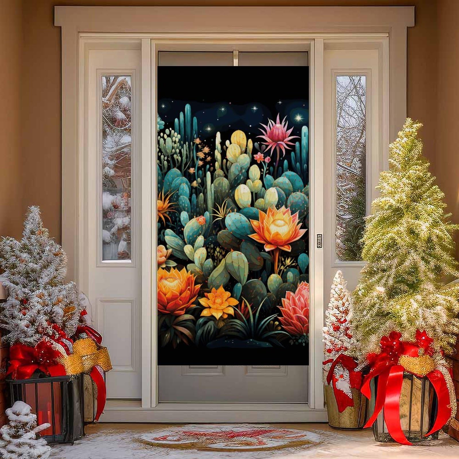 NTVOWPZO Colorful Cactus Pattern Door Curtains for Doorway Privacy Dividers Door Banner Blackout Curtains Fabric Door Window Curtain for Home Bedroom Kitchen Decor 35.4x70.9 in Decorative Banner