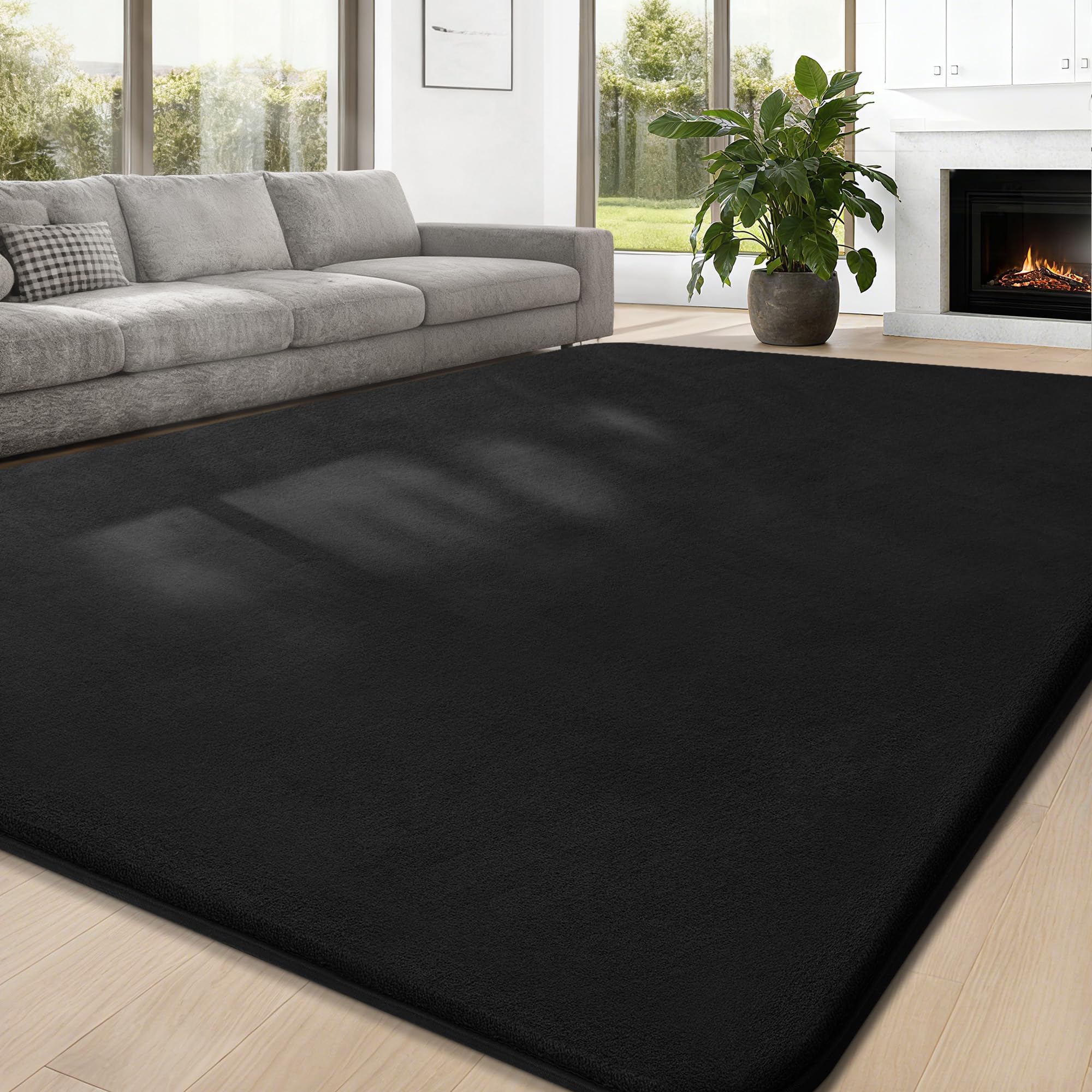JOJOSEE Carpet Rugs Living Room Large Area Rug, Black, 160 X 230cm