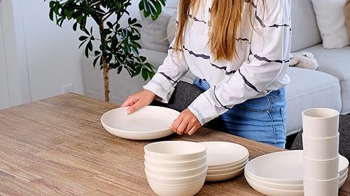 Miniatura 4 de NARVE Juego de vajilla de paja de trigo de 16 piezas, irrompible, apto para microondas, apto para lavavajillas, juego de vajilla ligera,