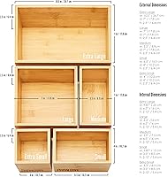 Vista 6 de Organizador de cajones de bambú y juego de almacenamiento, juego de 5 bandejas de almacenamiento, cajas de madera de varios tamaños para escritorio