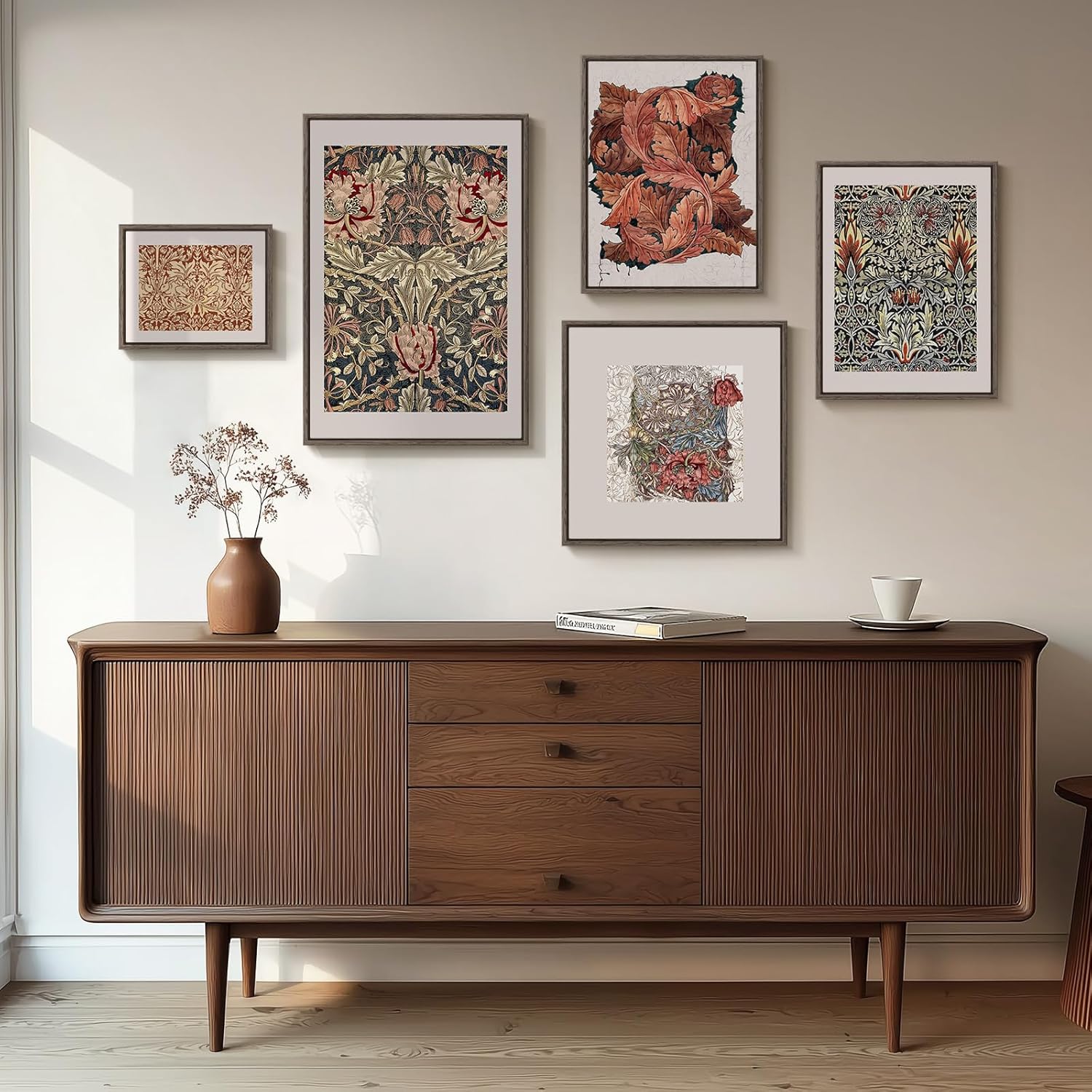 Framed William Morris Wall Art Set of 5, Large Vintage Botanical Floral Prints, Retro Boho Colorful Farmhouse Canvas for Living Room, Bedroom, Hallway, Office or Guest Room Decor 8"x10"x1Pc+12"x16"x2Pcs+16"x16"x1Pc+16"x24"x1Pc Vintage Botanical(5 Pcs)