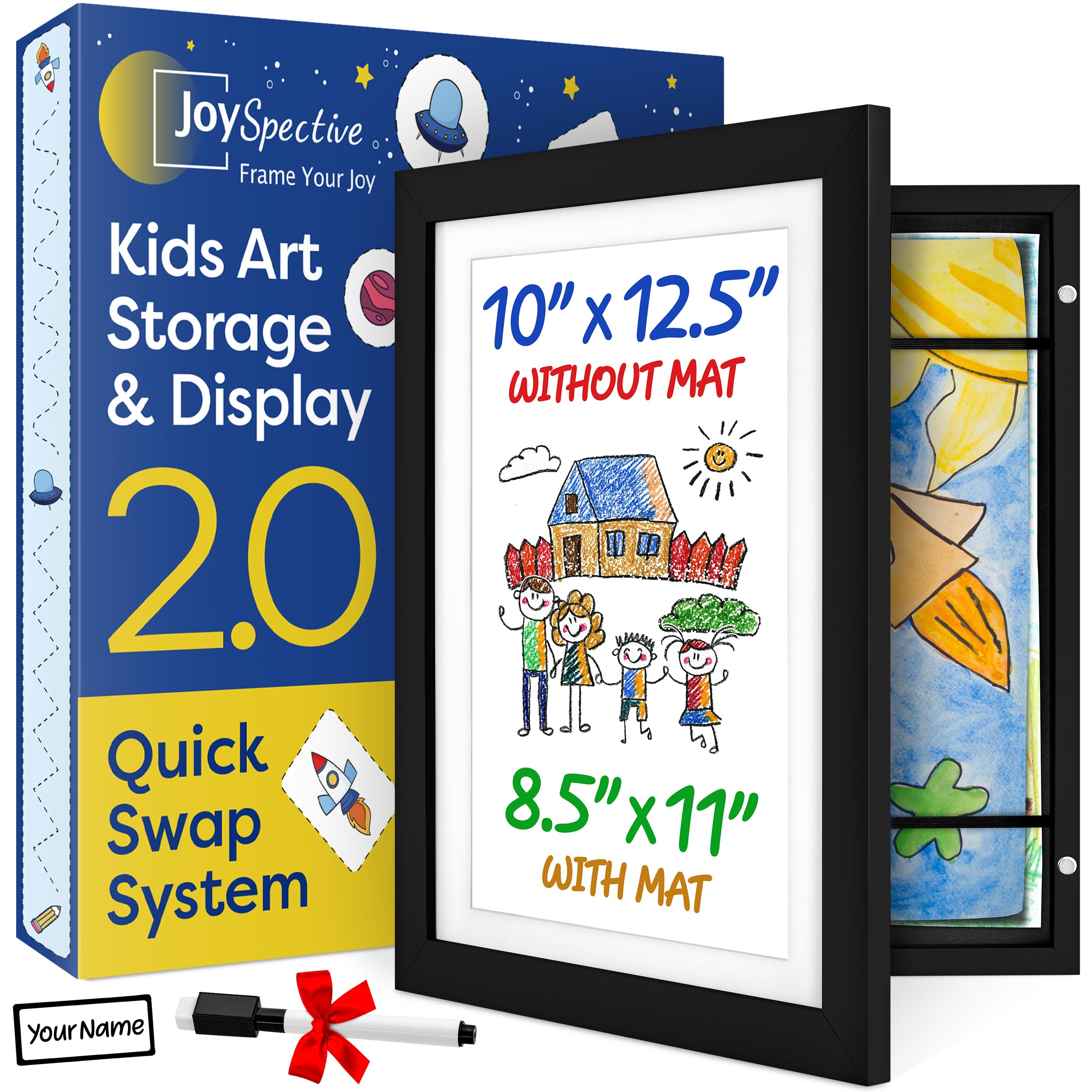 Kids Artwork Frames Changeable | No-Drill Frame for Kids Drawings Display & Storage Crafts | Holds 130+ Children Art Projects | Easy & Quick-Swap Changeable Display Frame for Kids Artwork [Black]