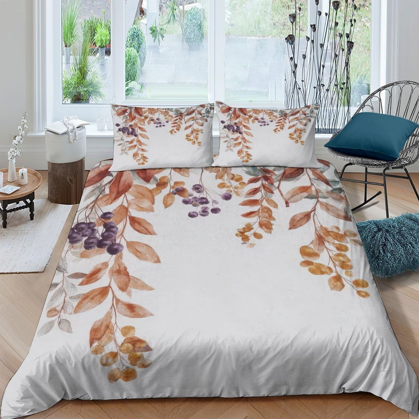 Ctjqhvkz Style-7 3D Printed Autumn Leaves Fitted Sheet Microfiber Soft Breathable Botanical Branches Mattress Cover For Bedroom Guest Room Decor Single（135X200cm）