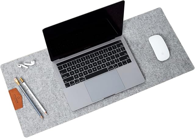 Desk Mat 70 x 30 cm Desk Pad Large Desk Mat Large Office Desk Protector Mat Extended Mouse Pad Pure Natural Merino Wool Felt Desk Mat. Grey Colour.