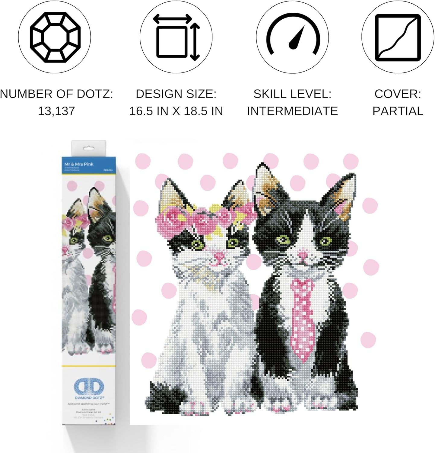 DIAMOND DOTZ Mr & Mrs Pink Cat Diamond Painting Kits for Adults - Diamond Art Kits a Relaxing Creative Craft Kit with Dotz Gems 16.5"x18.5"