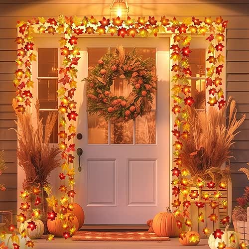 2 Pack Fall Decorations for Home Maple Leaf Lights Multicolored,