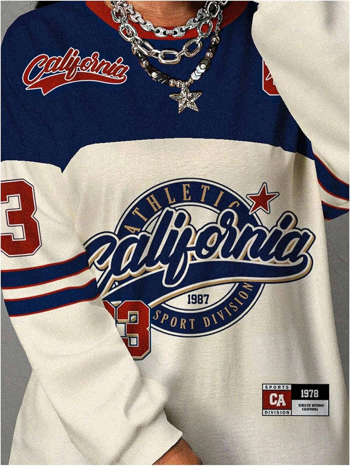 Women's Oversized Jersey Shirts Long Sleeve Y2K Graphic Tees Crew Neck Street T Shirts Game Day Outfit - Image 3