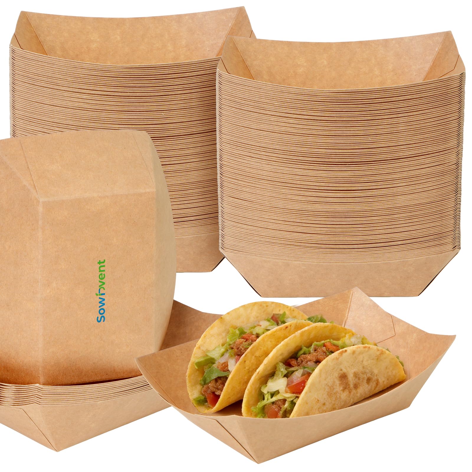 2lb Disposable Kraft Paper Food Trays, 100 Count Heavy-Duty Paper Boats for French Fries, Hot Dogs, Tacos, Nachos - Ideal for Party, BBQ, Picnic
