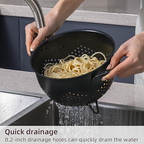 Miniatura 10 de Colador de metal de 5 cuartos de galón con recubrimiento en polvo, colador de metal autodrenante con base, cesta de pasta de cocina, frutas y