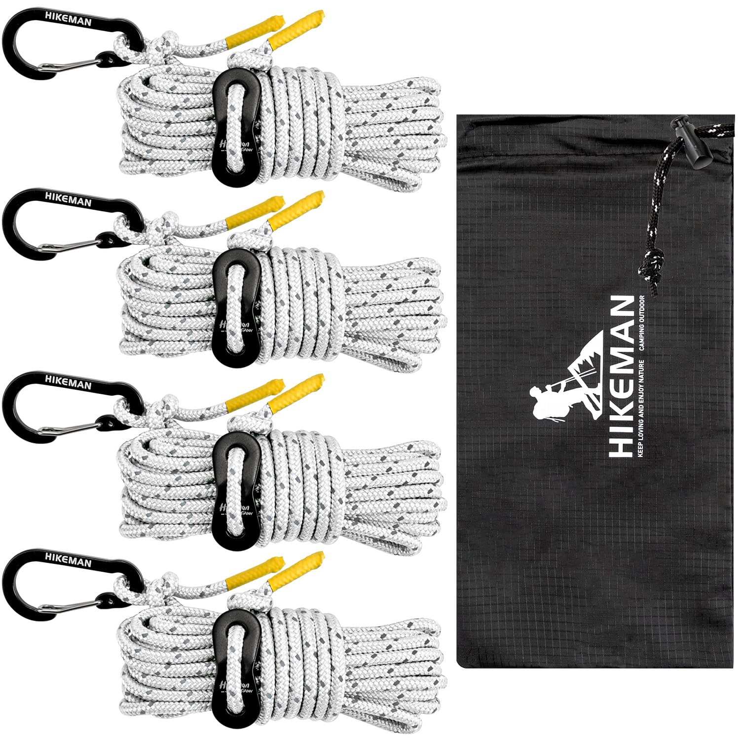 HIKEMAN Reflective Tent Rope Guyline - 4M Camping Guide Ropes,4mm Tent Guy Ropes Cord with Aluminum Tensioners Adjuster for Outdoor Camping Hiking