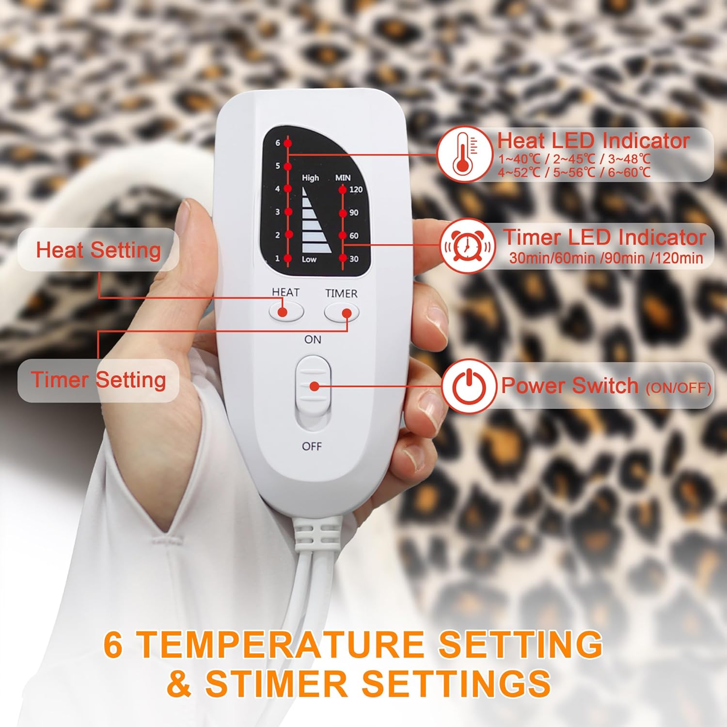 Heating Pad-Electric Heating Pads for Back,Neck,Abdomen,Moist Heated Pad for Shoulder,Knee,Hot Pad for Arms and Legs,Dry&Moist Heat & Auto Shut Off(Leopard Print, 12''×24'')