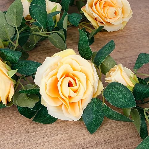 Miniatura 3 de TELDRASSIL 4 guirnaldas de flores artificiales de seda falsa, vid colgante para boda, fiesta, fondo, arco de jardín, decoración de fondo (champán)