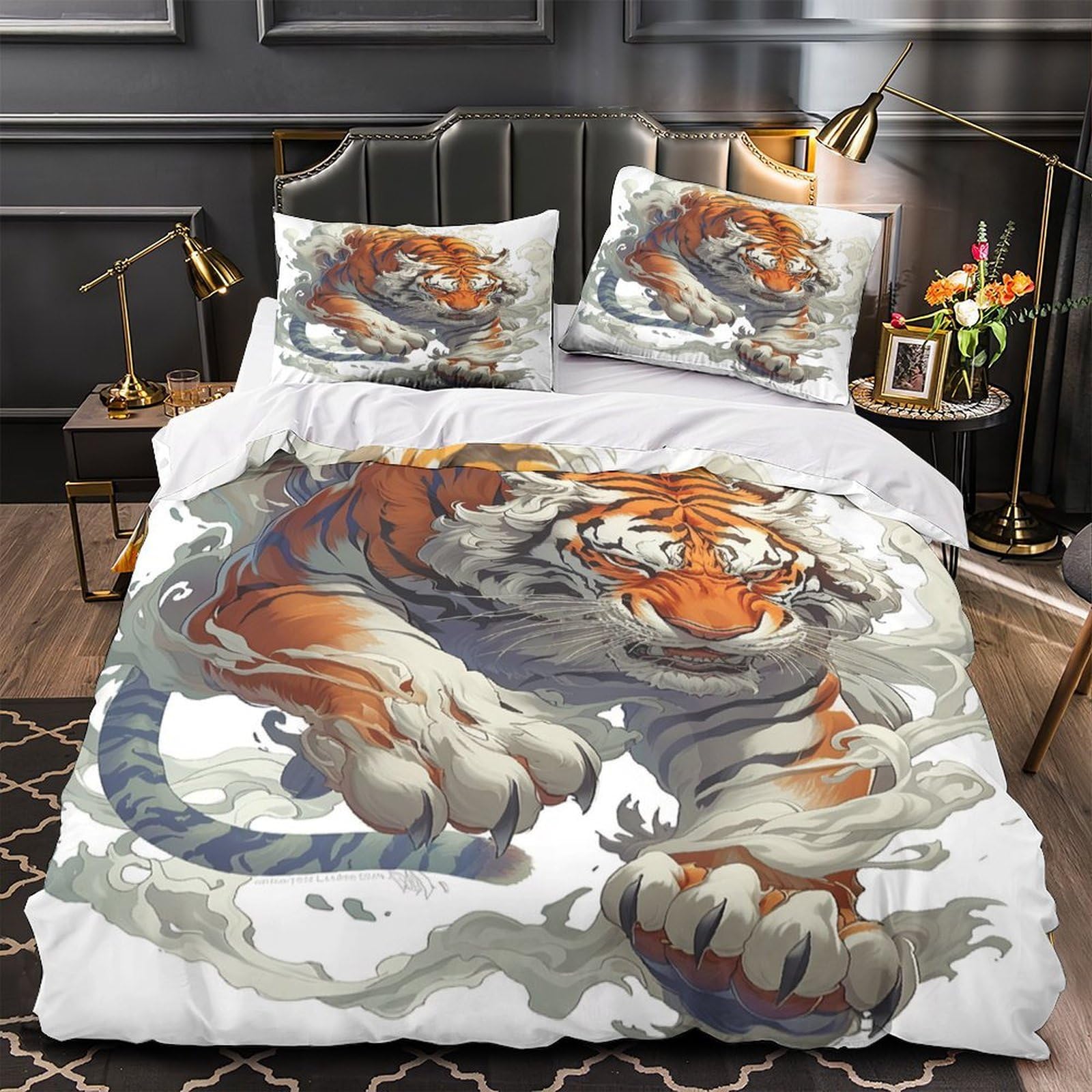 Housse de couette tigre 200x200 en microfibre résistante et taies douces