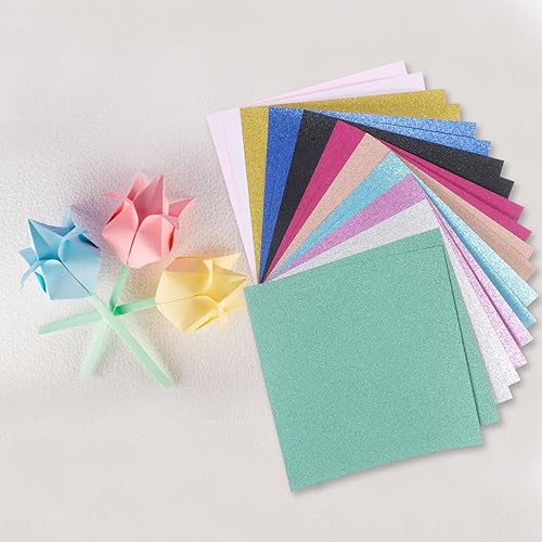 Miniatura 5 de EXCEART 40 hojas de papel con purpurina para proyectos de bricolaje, papel cuadrado de cartulina con purpurina, papel de manualidades multifunción
