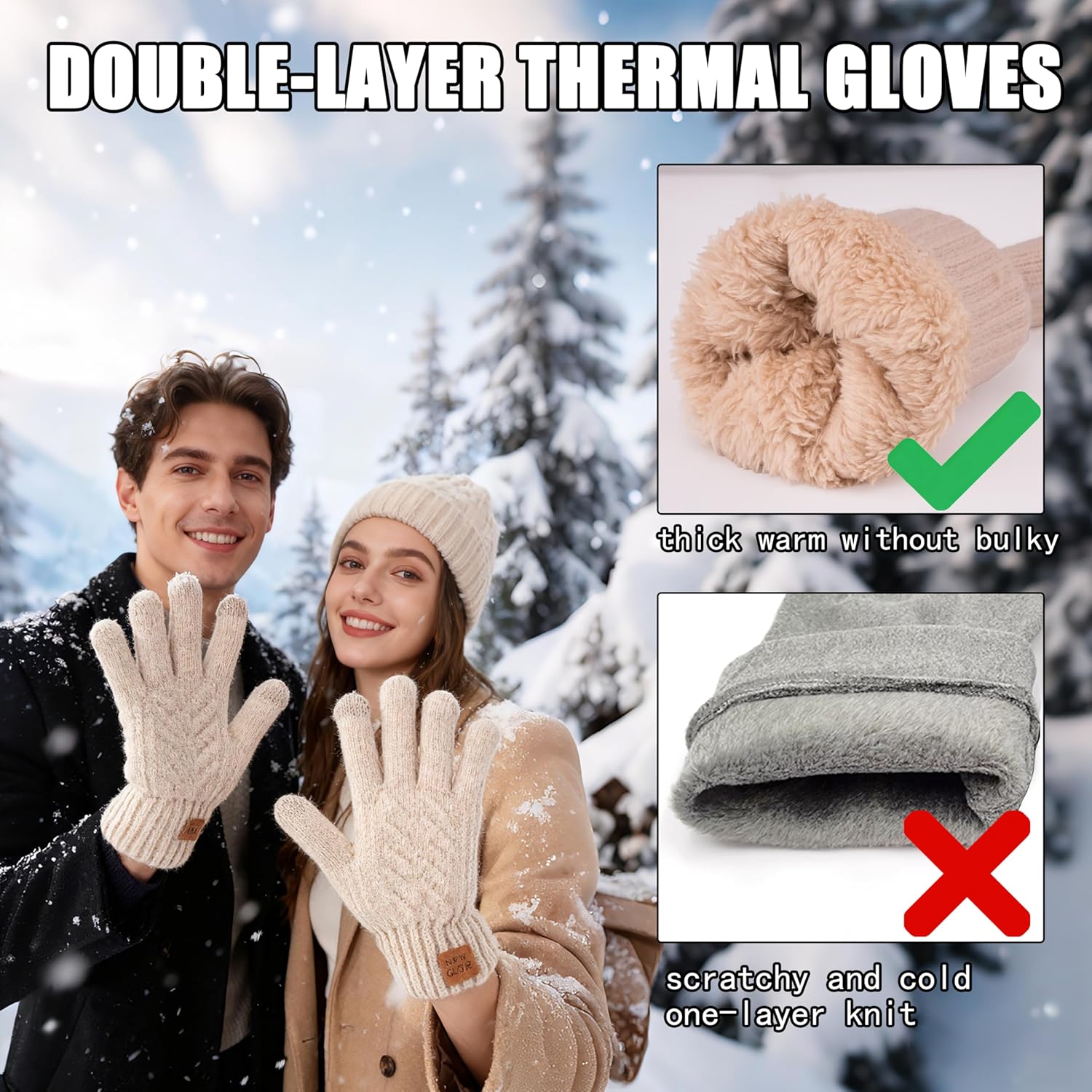 Winter Gloves for Women Men Warm Long Fleece Lined Touchscreen Thermal Knit Elastic Cuff Cold Weather Running Hiking - Image 2