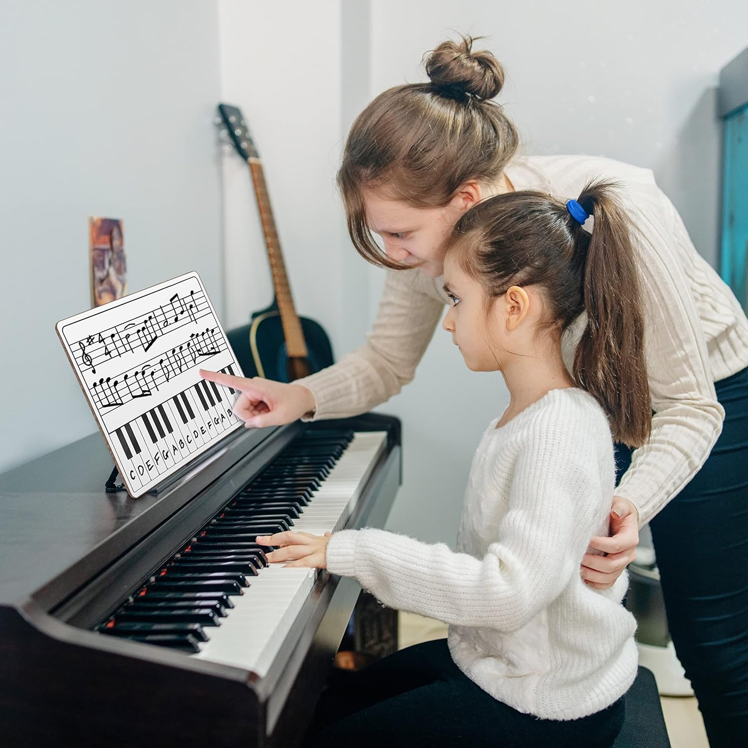 Scribbledo 5 Pack 11 x 14 Inch Piano Board Dry Erase White Boards Keyboard Lapboard l Double Sided Music Staff whiteboard for Kids Students, Musicians and Home (5 Erasers Included)