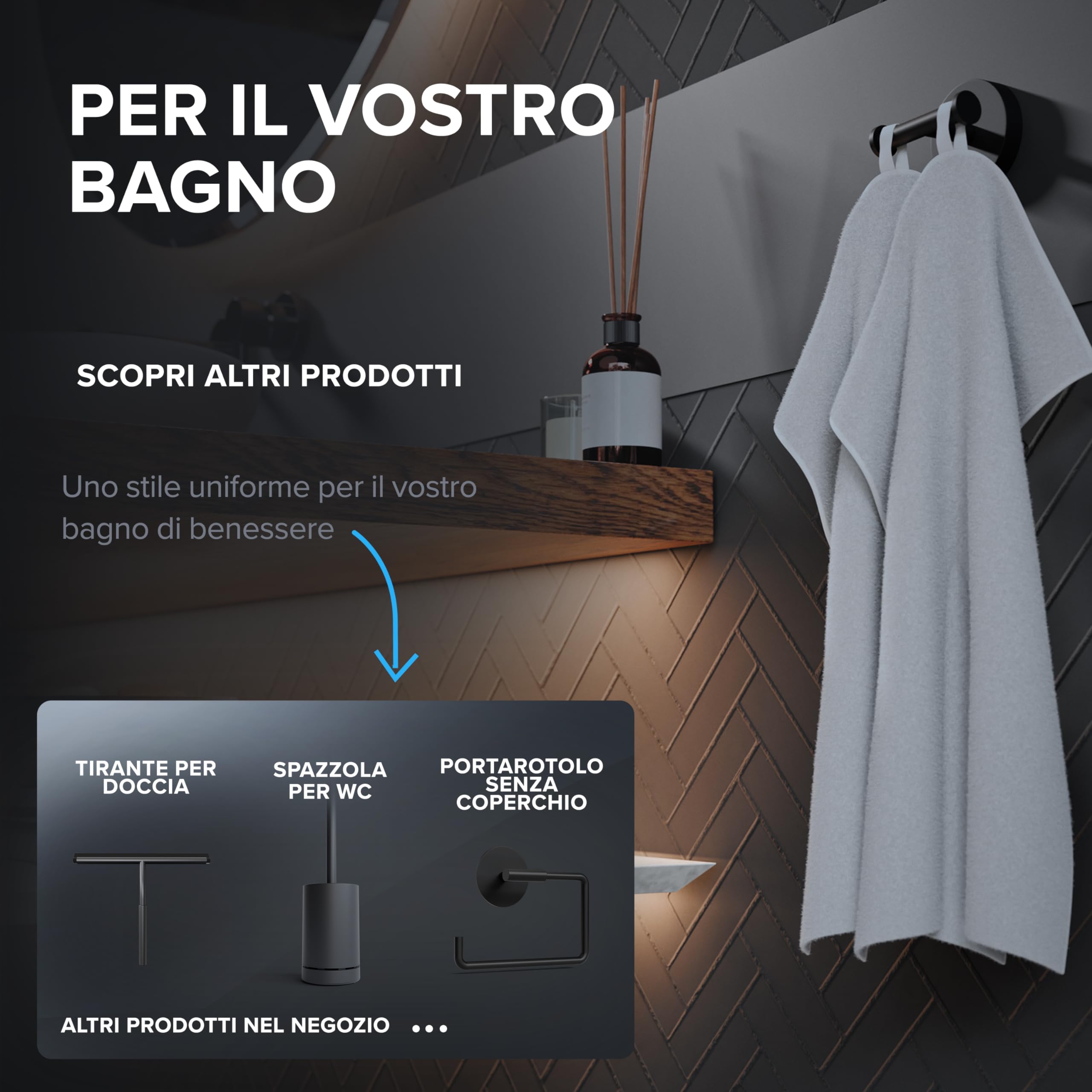Gancio Doppio Per Asciugamani Vigra Morketiden | Acciaio Inox Nero | Da Forare O Incollare | Porta Strofinacci Da Bagno E Cucina