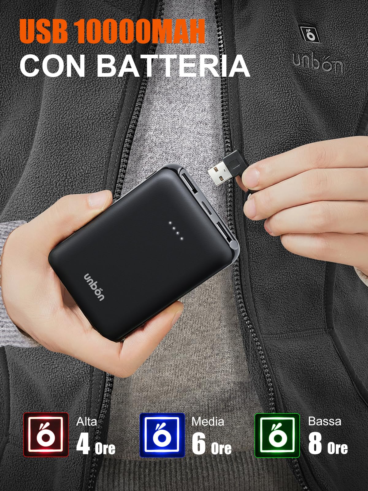 UNBON Gilet Riscaldato Donna, Giubbotto Riscaldato Donna con Batteria USB 10000mAh, Gilet Riscaldante Pile con 3 Temperatura 6 Zone Calore, Giubbotto Riscaldante Termico, Giacca Riscaldata Grigio S