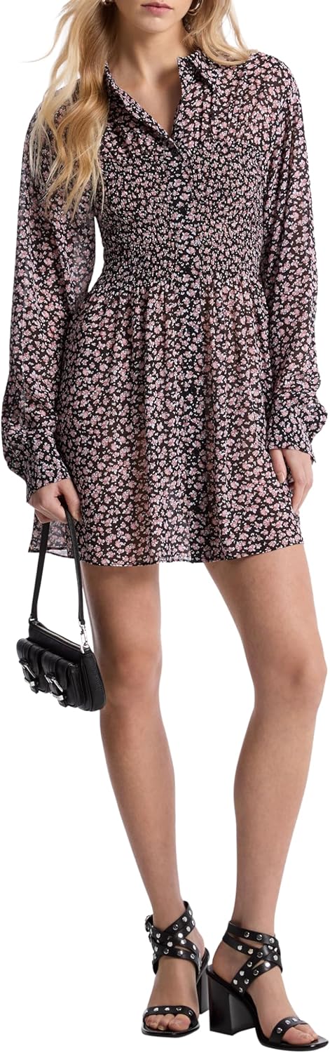 Michael Kors Womens Floral Smock Shirt Dress