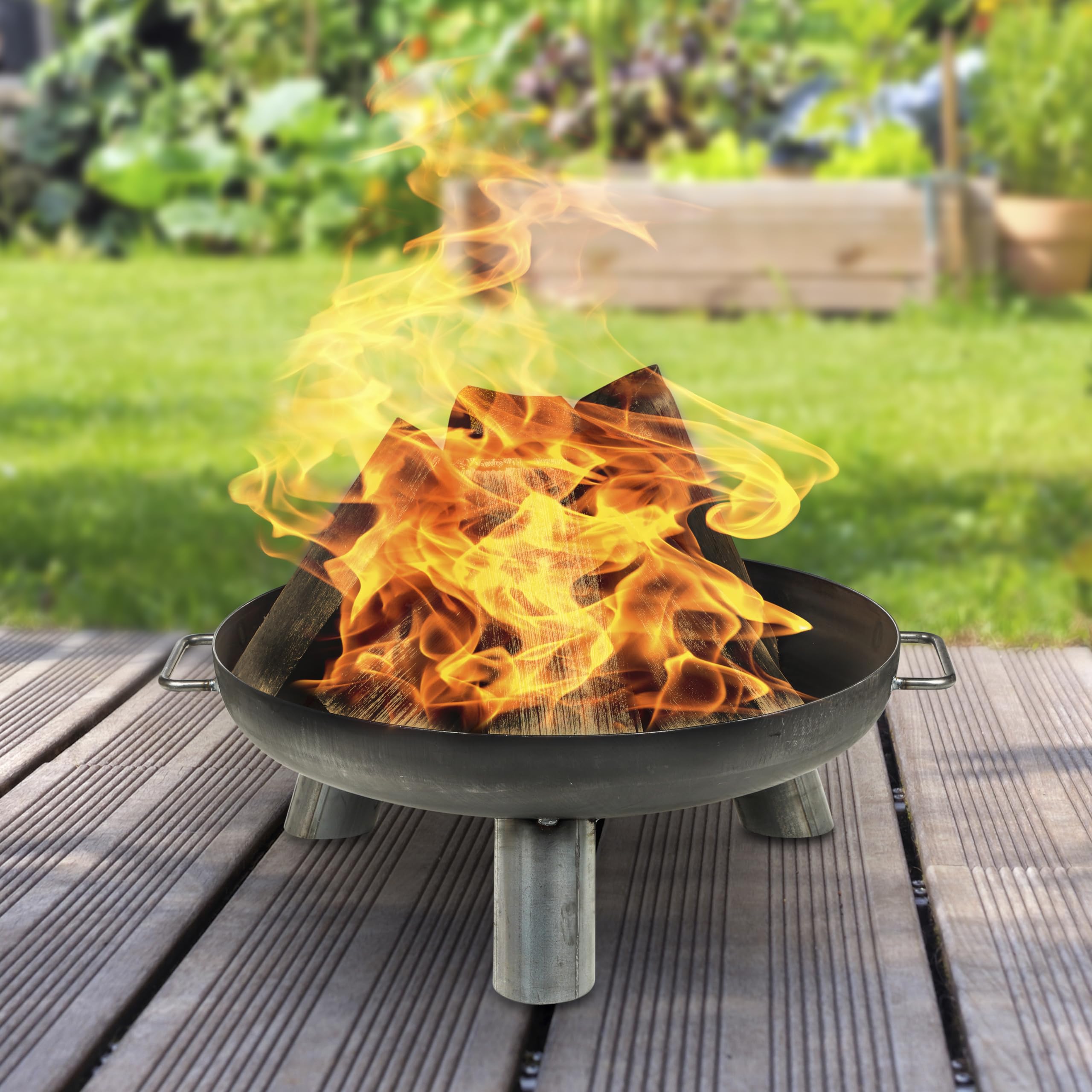 Feuerschale - Höhe 25cm - Massive und dekorative Schwarze Feuerstelle - Feuerschale für den Garten, Terrasse oder Camping (Ø 55cm)