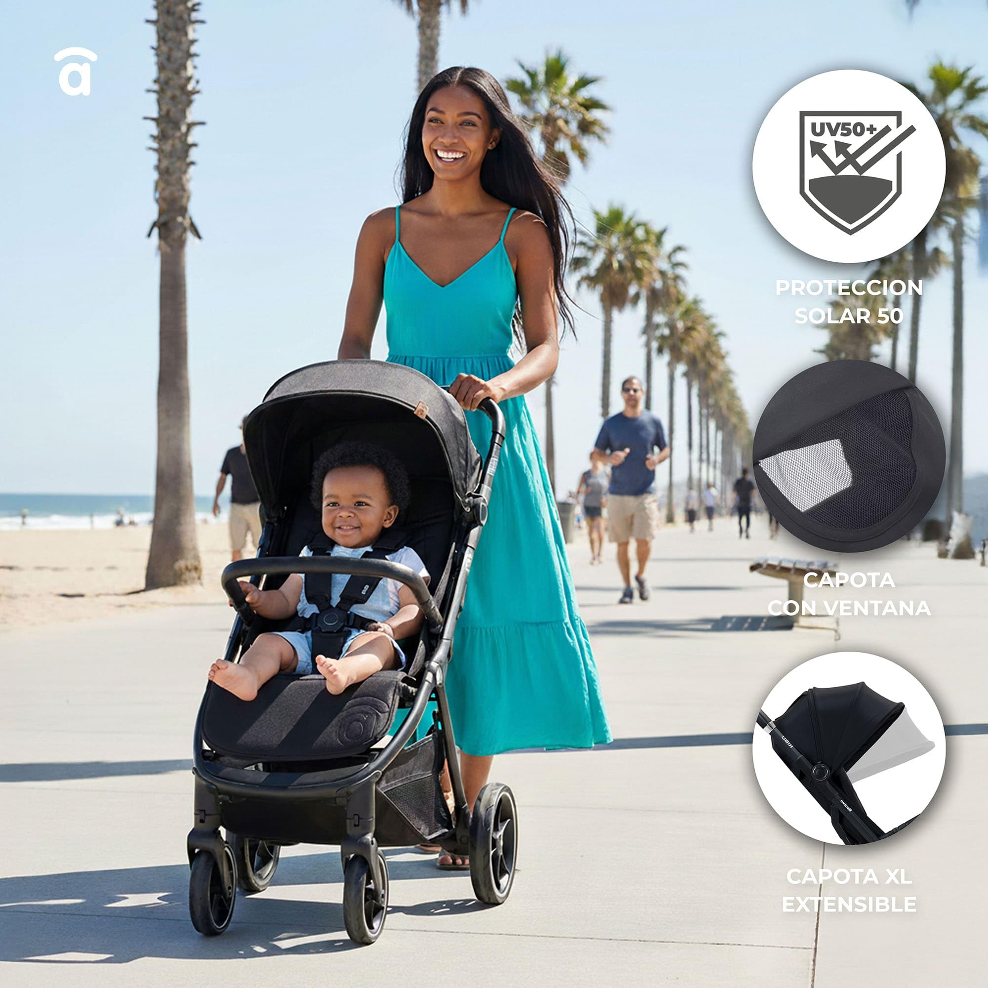 Asalvo KIBU Silla de Paseo, Carrito bebé, Carro para bebés, Confortable, Ultraligera, Segura, Capota con Ventana y Freno Trasero, Manejable, Plegado compacto, Carga Máxima 24 kg, Negro