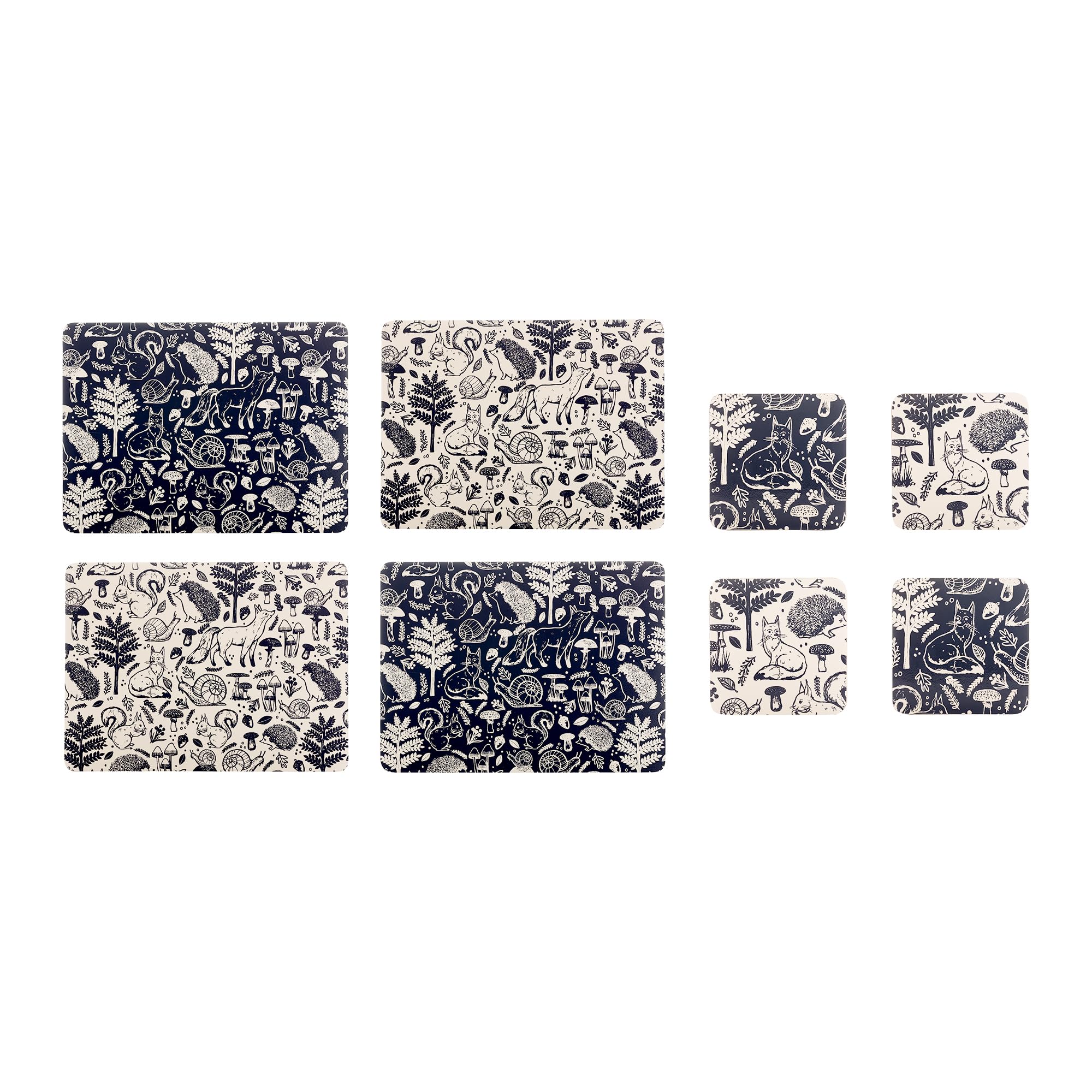 4 Placemats and 4 Coasters Set Woodland Easy Clean Table Cork Mat Heat Resistant