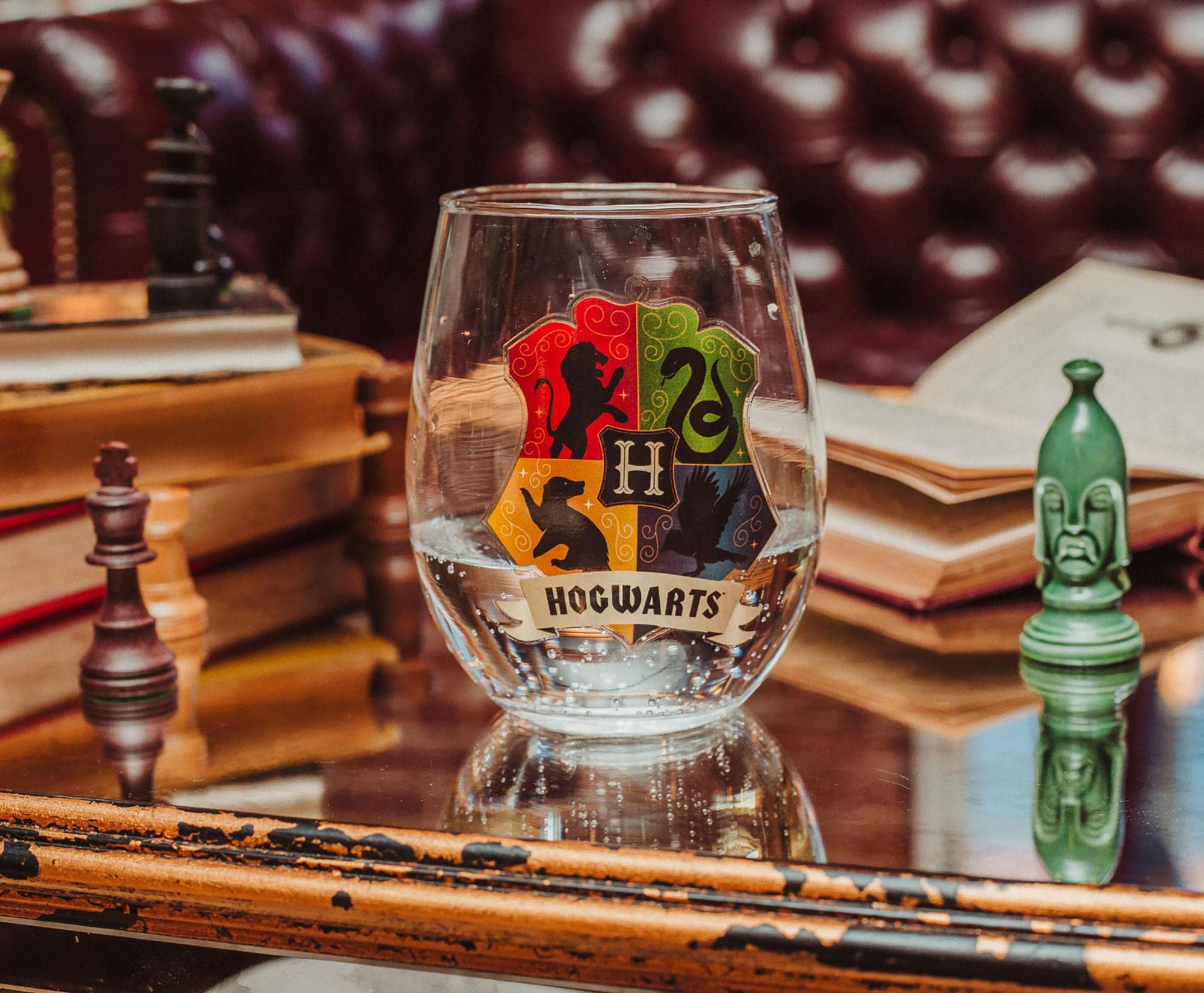 Amazon.com | Harry Potter Hogwarts Crest 20-Ounce Stemless Wine Glass |  Wizarding World Tumbler Cup For Mimosas, Cocktails: Wine Glasses