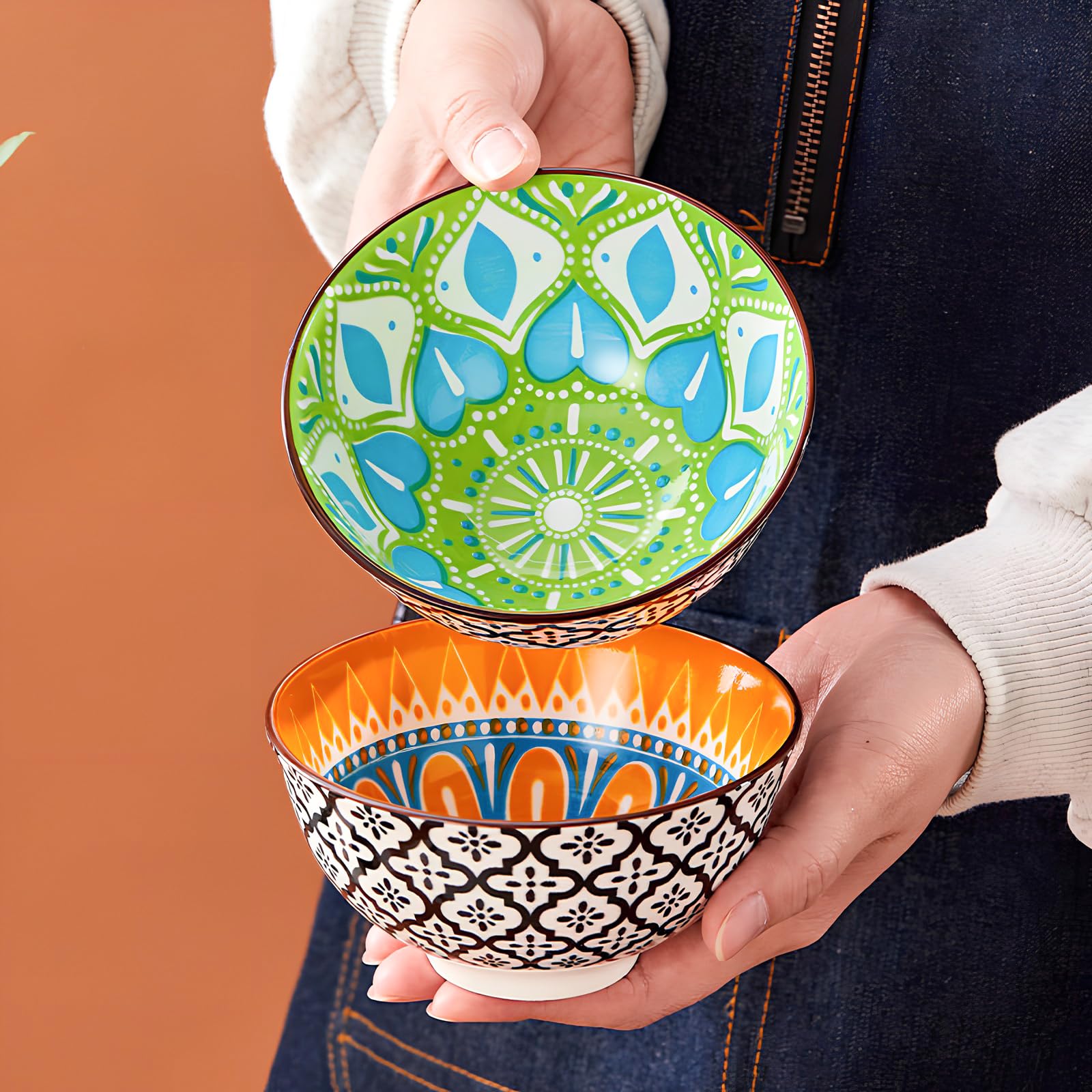 Tazones de Cereale Colores Cuencos de Cerámica, Cuenco Pequeño Cocina Cuencos para Sopas, Cuencos de Postre Tazones para Sopa, Boles Porcelana Bol Postre para Snack Helado Arroz Aperitivo - Bohemio