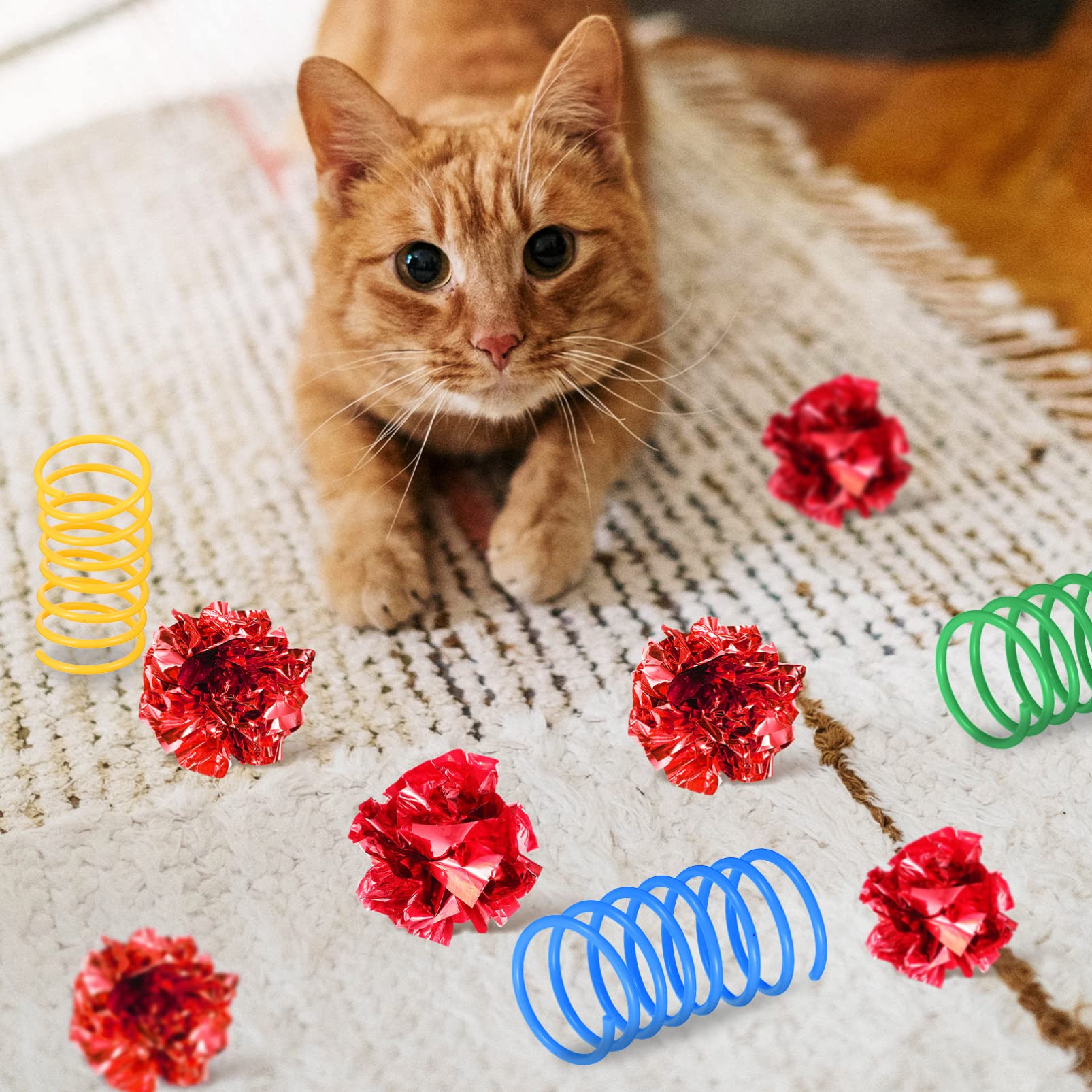 Ipetboom Cat Spring Toy Crinkle Balls Set, 5pcs Cat Crinkle Balls 5 Pcs Cat Toys Interactive Cat Balls Random Color