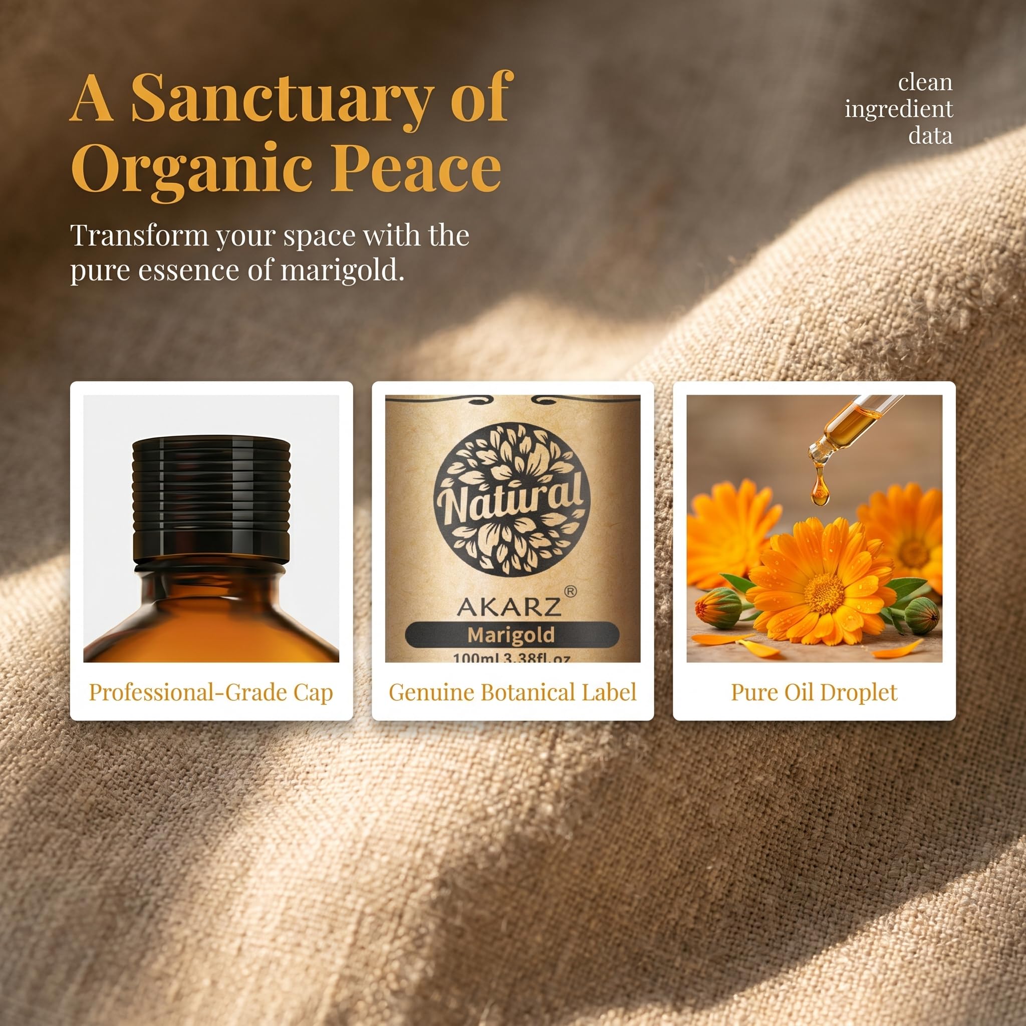 AKARZ 100ml Olejek esencjny z Marigold - Naturalny olejek aromatyczny do dyfuzorów, lamp aromatycznych i aromatów pomieszczeń