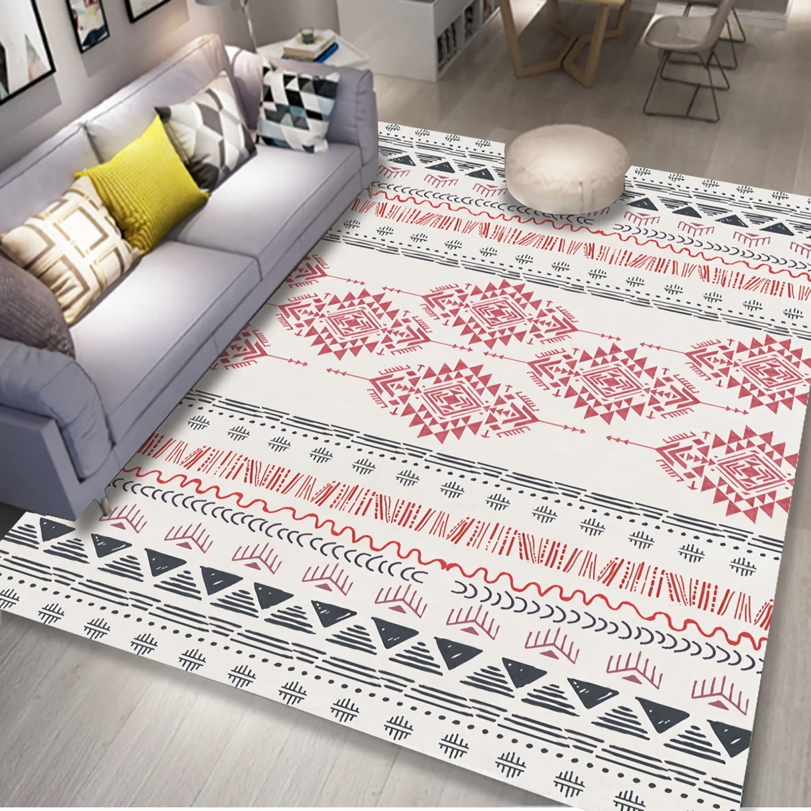 Tapis Tapis Balcon,Tapis Antidérapant Lavable À Rayures Noires Et Rouges Decoration Maison Moderne,Tapis d Entree Exterieur 60x120cm