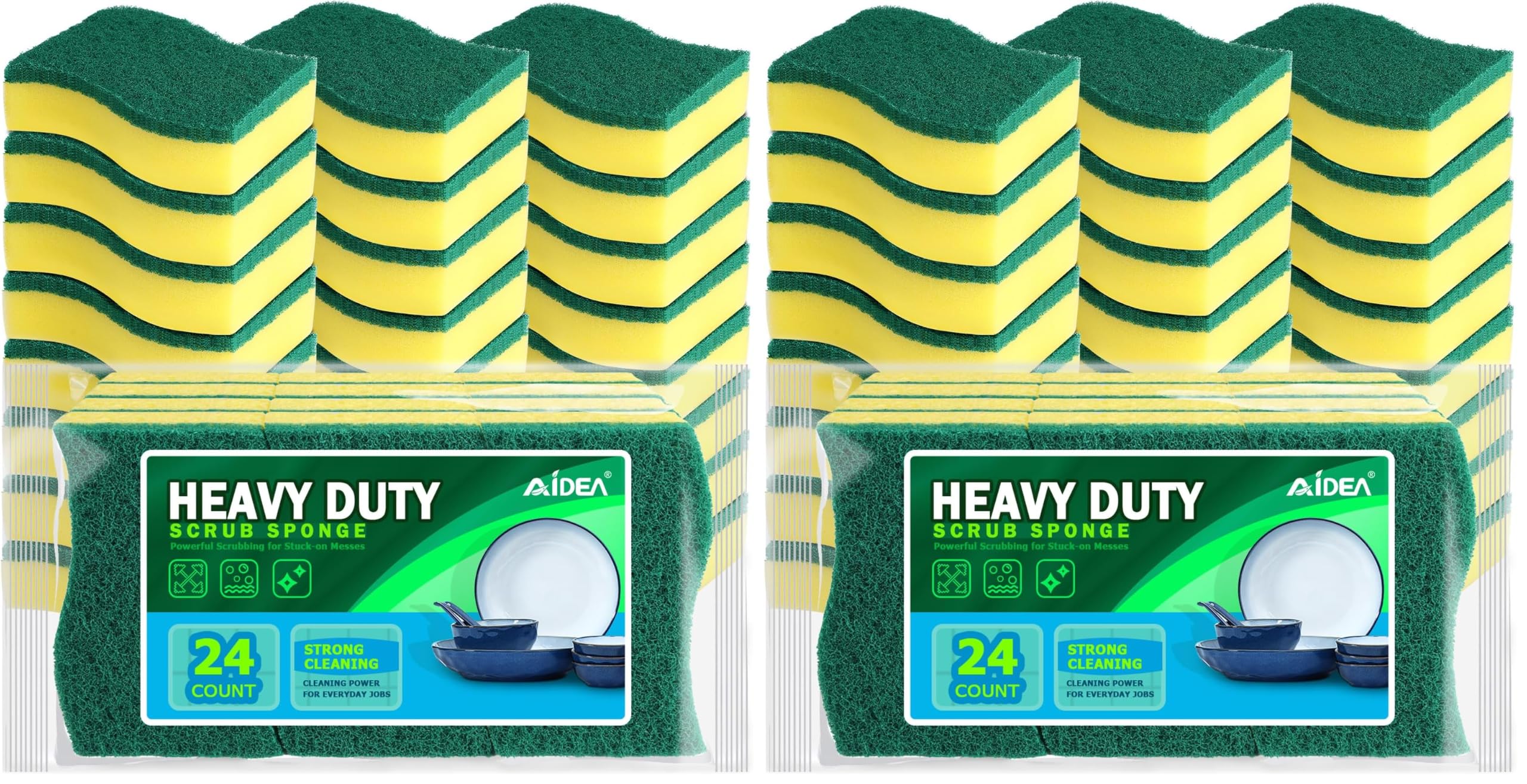 AIDEA Sponges Kitchen, 48 Pack Heavy Duty Dish Sponge, Cleaning Dish Scrubber Sponge for Home and Kitchen, Stink-Free Cleaning Supplies for Pots, Pans