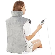 Termoforo Elettrico Cuscino Termico per Collo e Spalle, 60x100cm 6 livelli di riscaldamento, Timer di Spegnimento Automatico 2 ore, con Cintura in Vita, Scaldaschiena, Flanella, Lavabile in Lavatrice