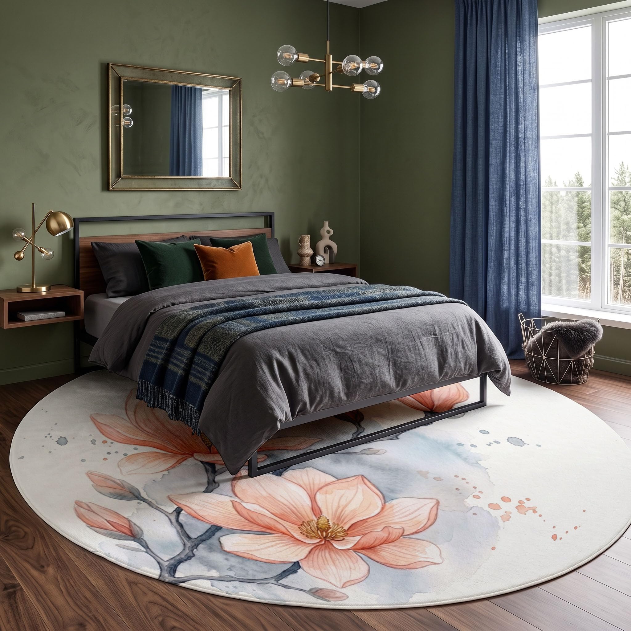 Tapis Fleurs À L'Aquarelle Rond 100cm